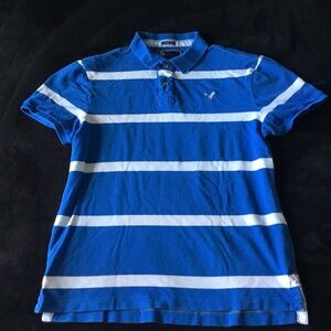 Men's Vintage Y2K American Eagle Blue/White Striped Polo